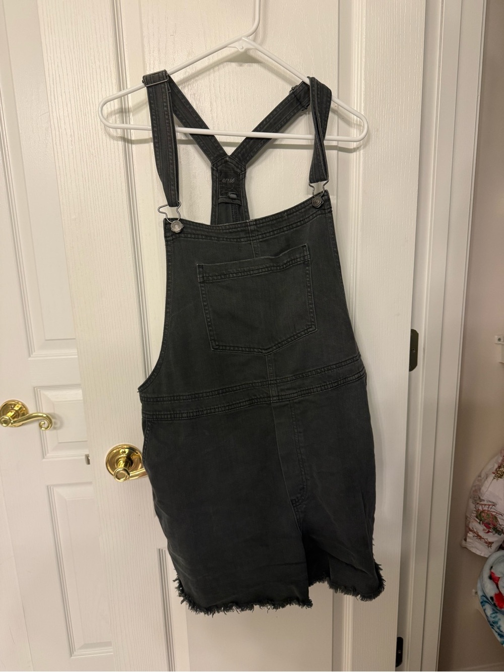 aerie charcoal gray denim overall shorts